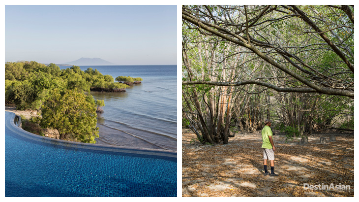 Kiri-kanan: Kolam renang di beach club Octagon, Plataran Menjangan; trekking, salah satu aktivitas andalan di Bali Barat.