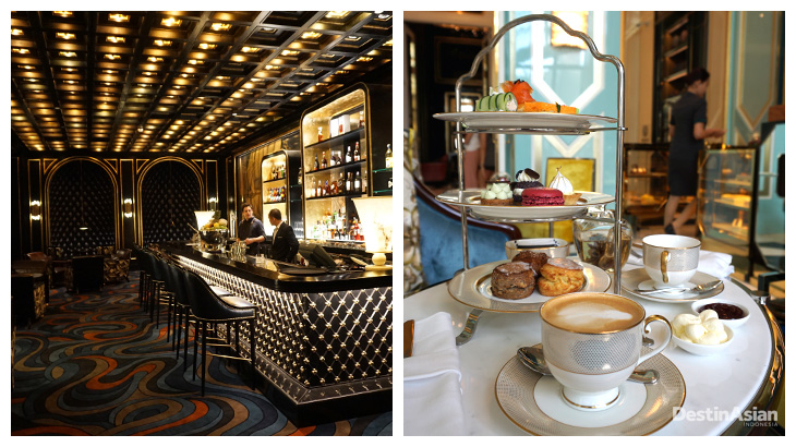 Kiri-kanan: Interior Nautilus Bar; Sesi afternoon tea di La Pattiserie.