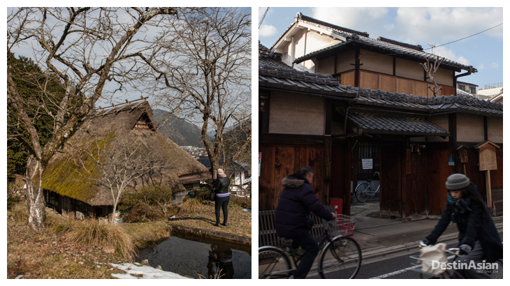 Kiri-kanan: Fasad rumah tua di Kayabuki; Fasad rumah kuno di Kyoto.