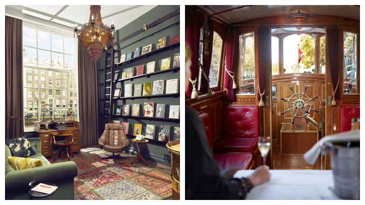 Kiri-kanan: Salah satu kamar tipe Collector's Suite yang didesain dalam tema buku; Kapal historis yang pernah dinaiki Winston Churchill.