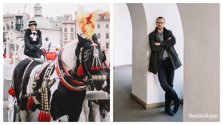 Kiri-kanan: Kereta kuda yang disewakan di Alun-Alun Krakow; Szymon Gatlik, Chief Specialist Tourism Marketing Pemkot Krakow.
